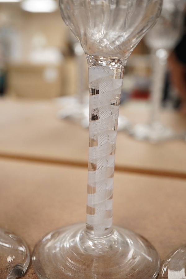 A set of four late 18th century DSOT cordial glasses, with fluted bucket bowls, 15.5cm high